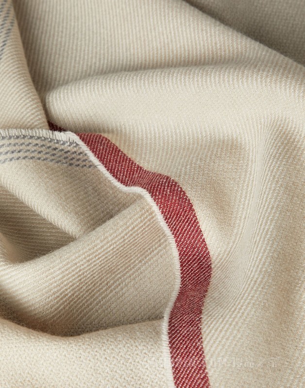 围巾 条纹饰边围巾，羊绒混纺斜棱纹面料