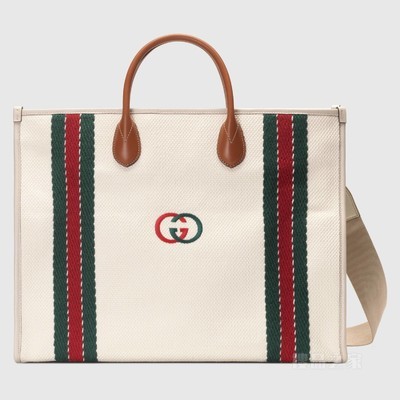 互扣式双G中号托特包 白色帆布