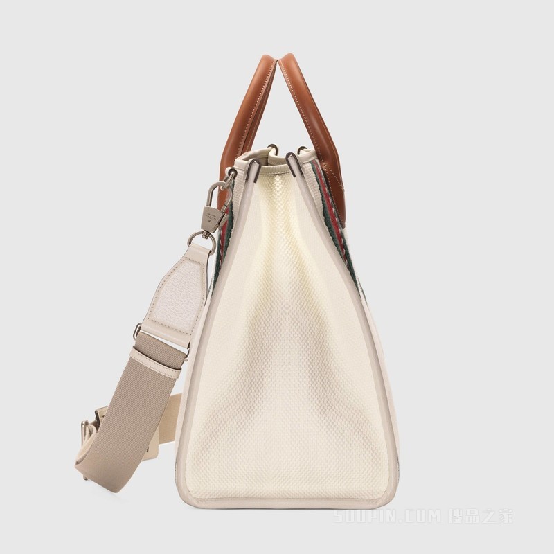 互扣式双G中号托特包 白色帆布