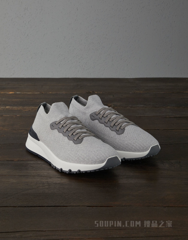 针织织物运动鞋 针织棉织物拼接半抛光小牛皮运动鞋