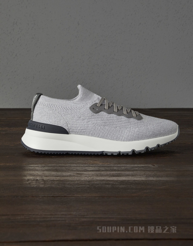 针织织物运动鞋 针织棉织物拼接半抛光小牛皮运动鞋