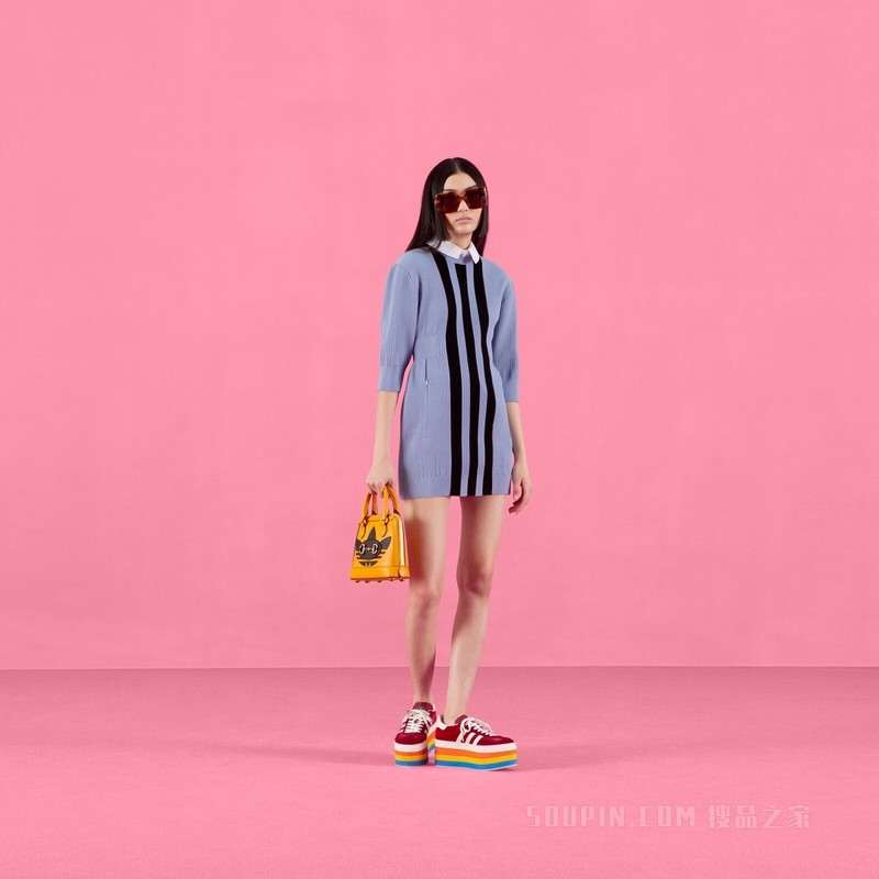 adidas x Gucci联名系列罗纹针织连衣裙 浅蓝色