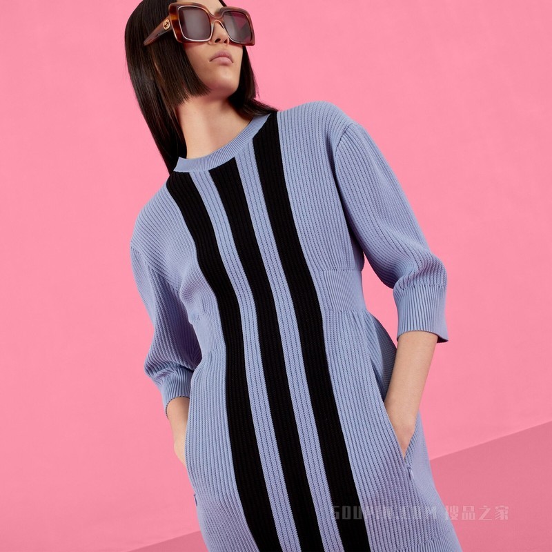 adidas x Gucci联名系列罗纹针织连衣裙 浅蓝色