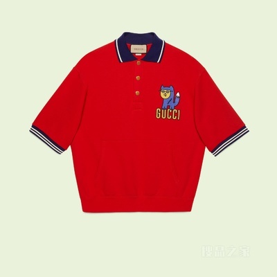 Gucci小浣熊贴饰棉质Polo衫 红色