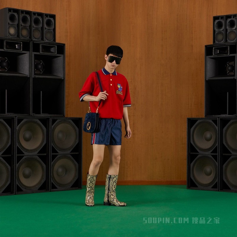 Gucci小浣熊贴饰棉质Polo衫 红色