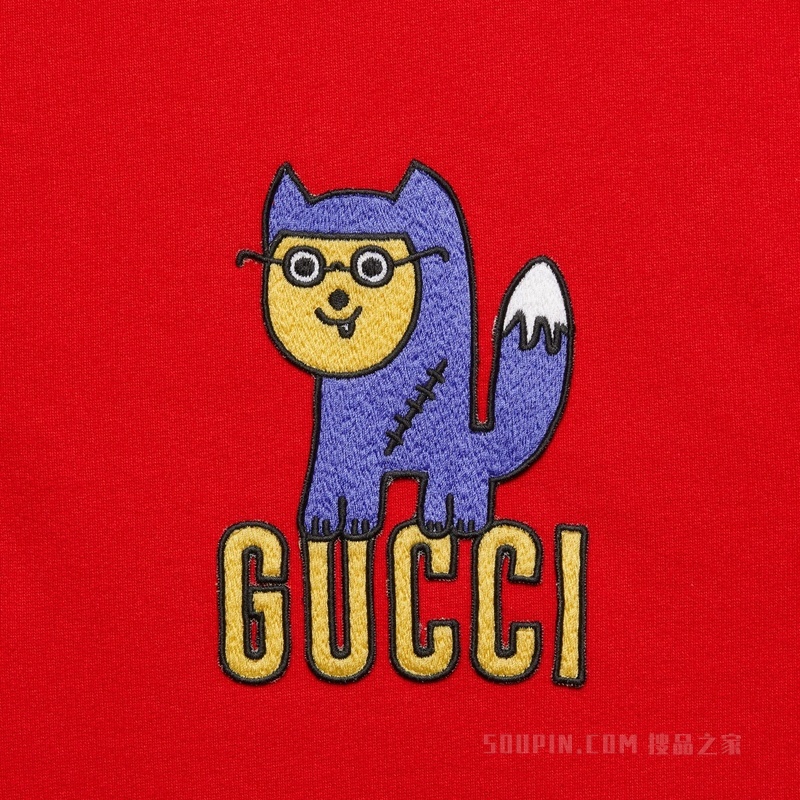Gucci小浣熊贴饰棉质Polo衫 红色