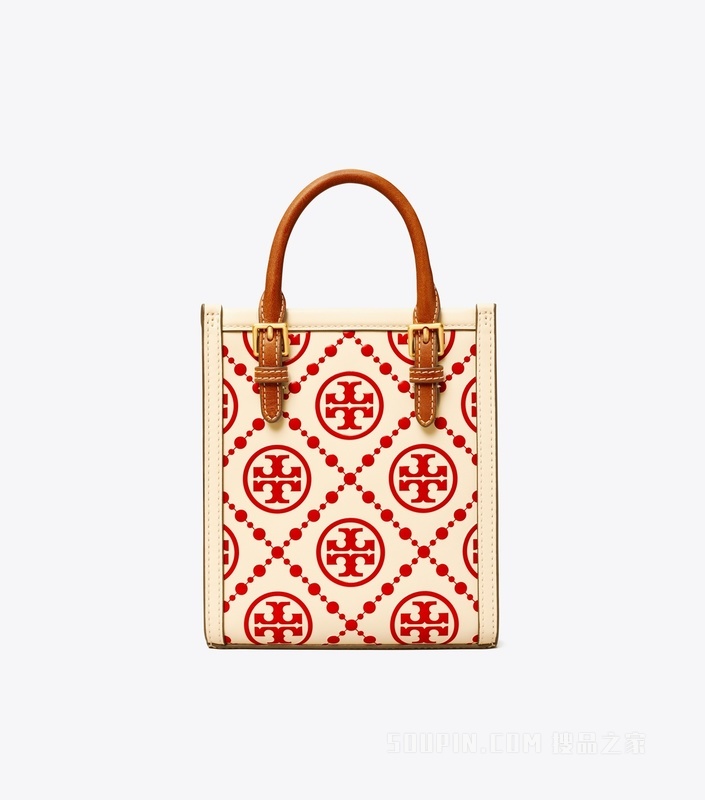 【七夕甄选】T Monogram 迷你压花托特包 奶油白/Tory 红