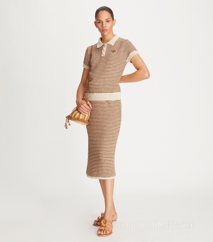 【七夕甄选】爱心 Logo 钩编针织 Polo 衫 中调棕糖色/奶油白