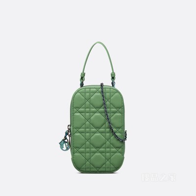 Lady Dior 手机袋 玉石绿羊皮革藤格纹