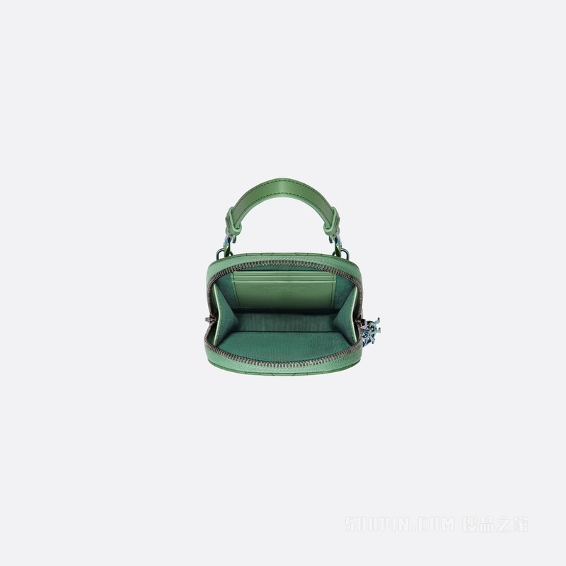 Lady Dior 手机袋 玉石绿羊皮革藤格纹