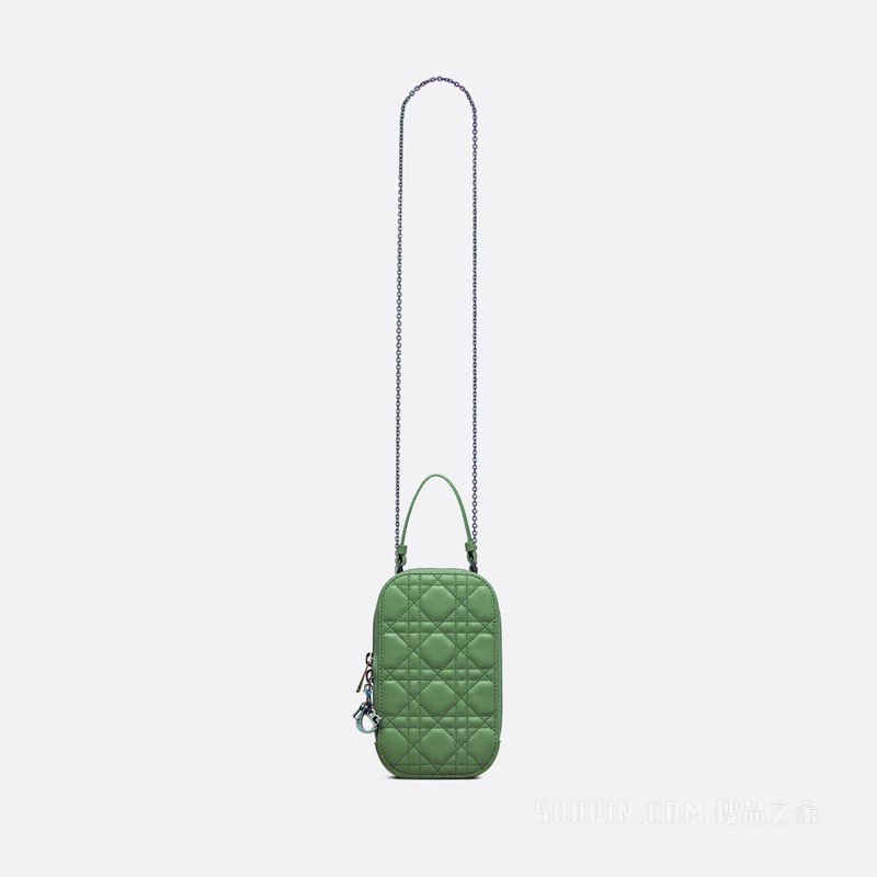 Lady Dior 手机袋 玉石绿羊皮革藤格纹