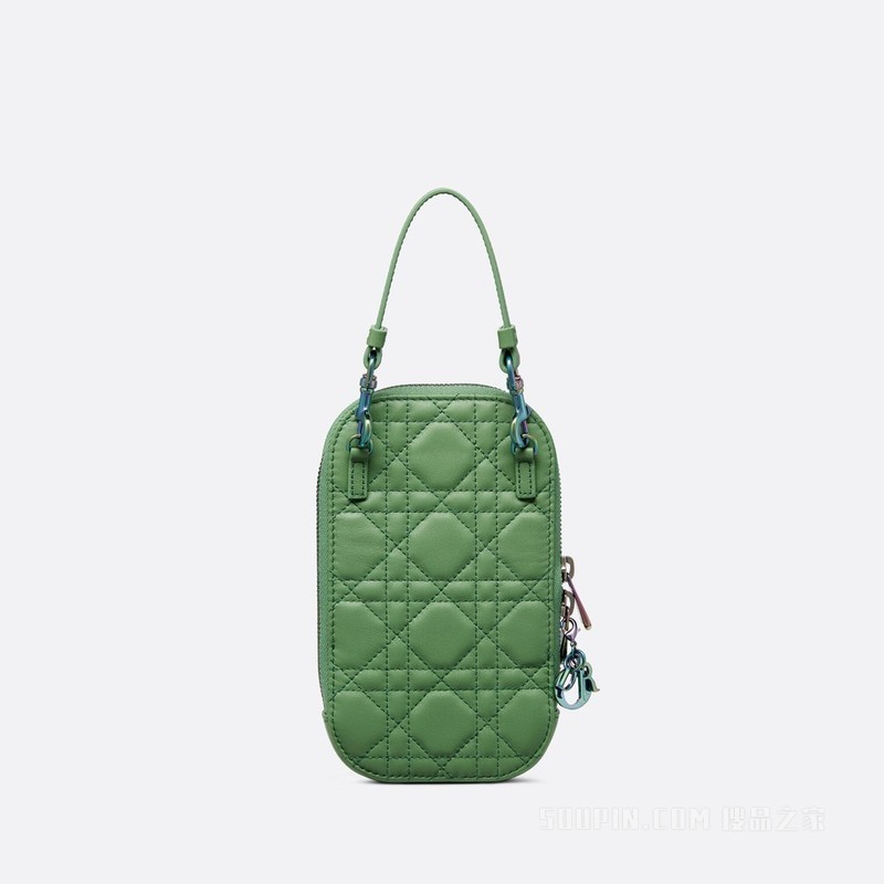 Lady Dior 手机袋 玉石绿羊皮革藤格纹
