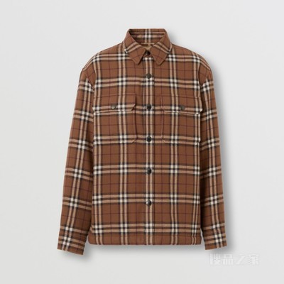 Vintage 格纹羊毛混纺外套式衬衫 (桦木棕) - 男士