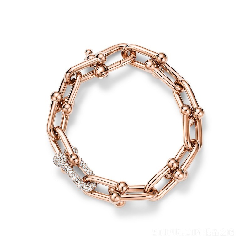 Tiffany HardWear 系列 18K 玫瑰金镶钻链环手链，中号。
