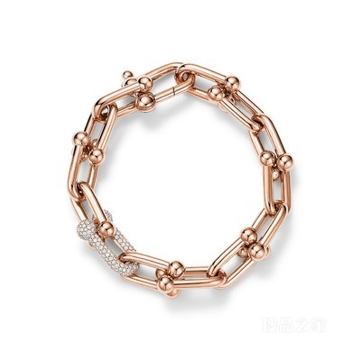 Tiffany HardWear 系列 18K 玫瑰金镶钻链环手链，中号。