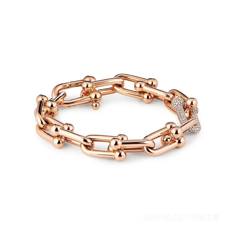 Tiffany HardWear 系列 18K 玫瑰金镶钻链环手链，中号。