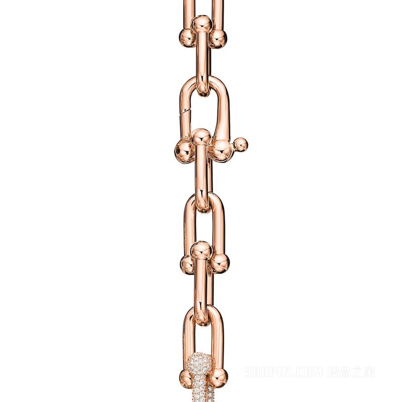 Tiffany HardWear 系列 18K 玫瑰金镶钻链环手链，中号。