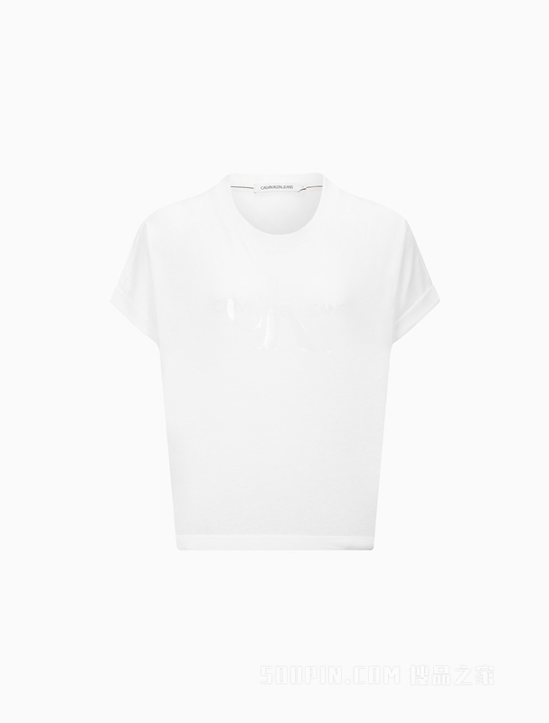 Calvin Klein 22春夏新款女士时尚光泽印花透气棉质宽松短袖T恤ZW01735