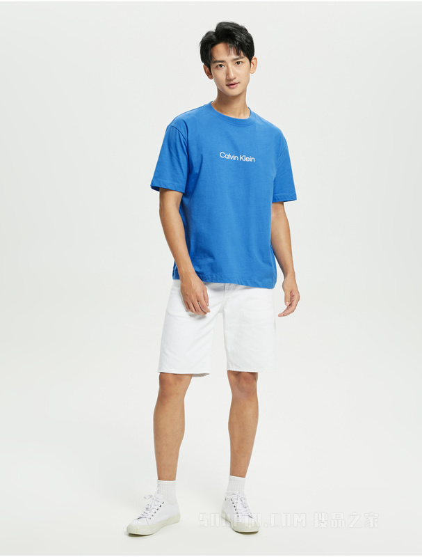 Calvin Klein 22春夏男士休闲纯棉简约LOGO透气短袖T恤40HM228