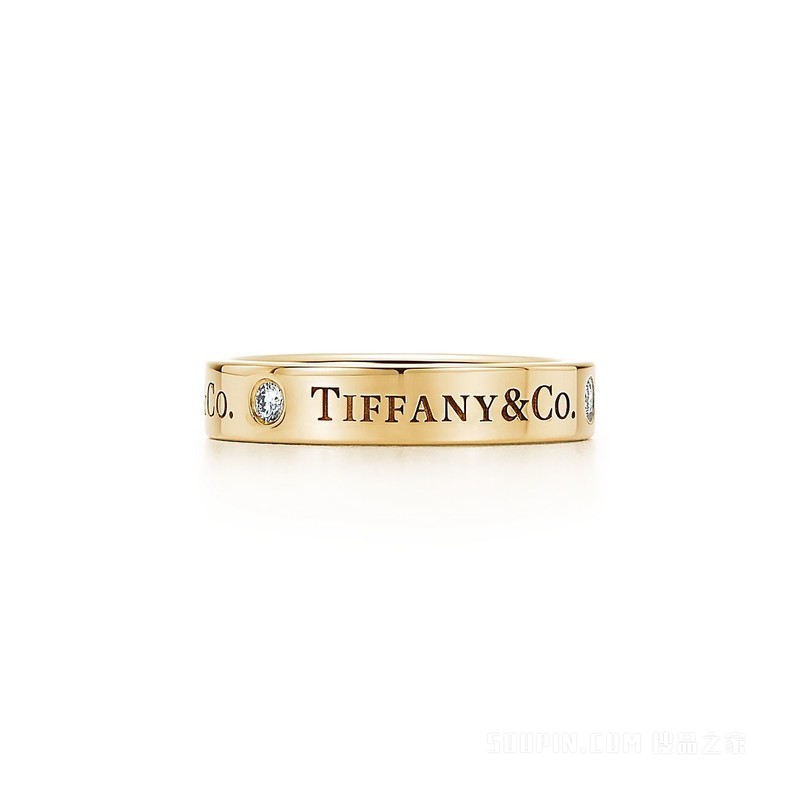 Tiffany & Co.® 系列 18K 黄金镶钻戒指，4 毫米。