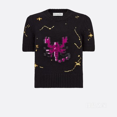 短袖针织衫 黑色羊毛和山羊绒混纺针织面料 Dior Pixel Zodiac 图案