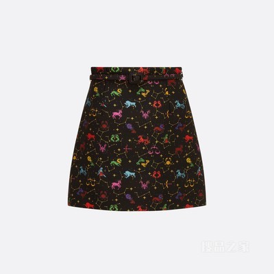 短款半身裙 黑色混纺提花面料多色 Dior Pixel Zodiac 图案