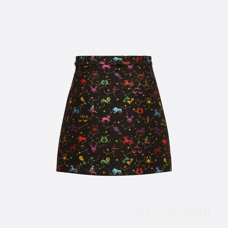短款半身裙 黑色混纺提花面料多色 Dior Pixel Zodiac 图案