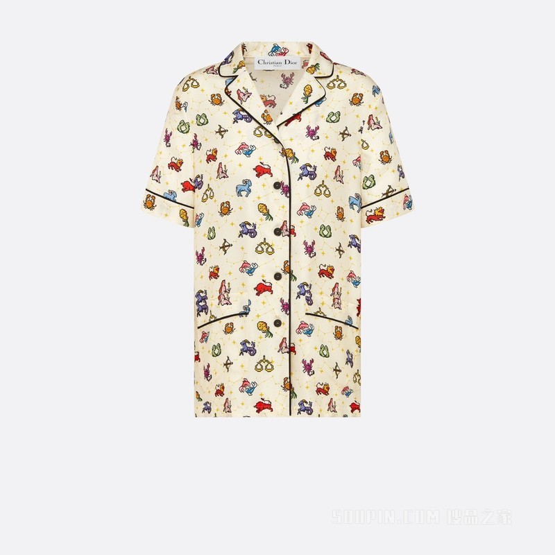 Dior Chez Moi 短袖衬衫 米白色桑蚕丝斜纹面料多色 Dior Pixel Zodiac 图案