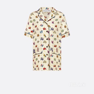 Dior Chez Moi 短袖衬衫 米白色桑蚕丝斜纹面料多色 Dior Pixel Zodiac 图案