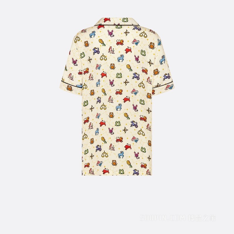 Dior Chez Moi 短袖衬衫 米白色桑蚕丝斜纹面料多色 Dior Pixel Zodiac 图案