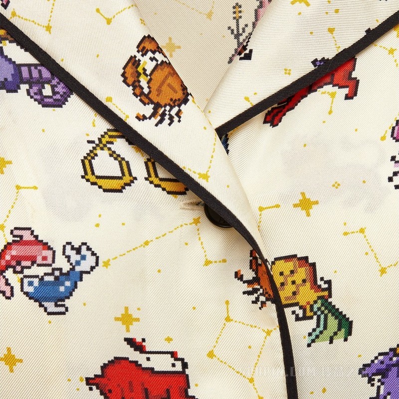 Dior Chez Moi 短袖衬衫 米白色桑蚕丝斜纹面料多色 Dior Pixel Zodiac 图案