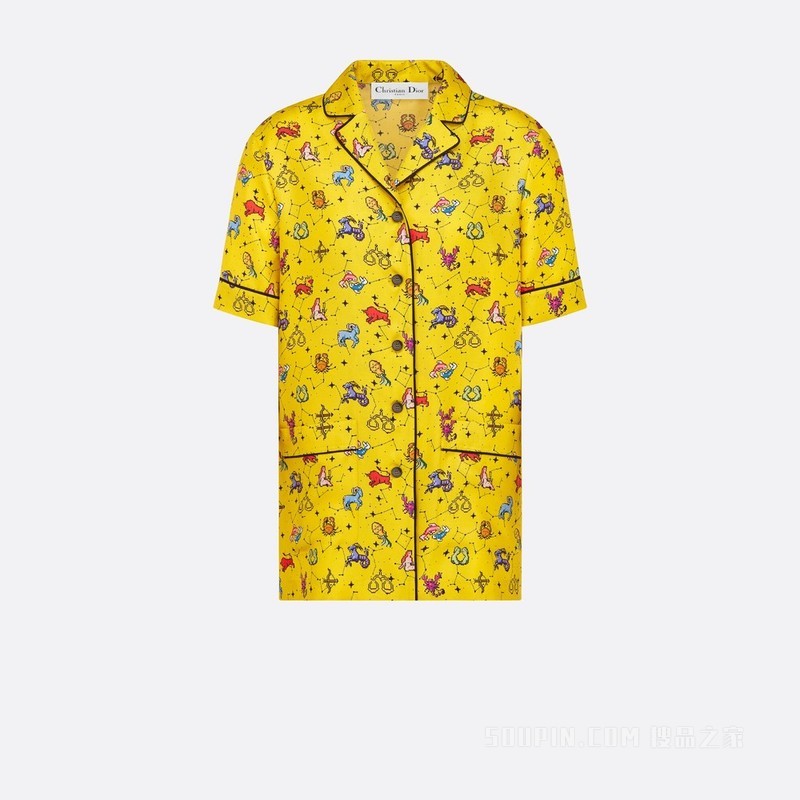 Dior Chez Moi 短袖衬衫 黄色桑蚕丝斜纹面料多色 Dior Pixel Zodiac 图案