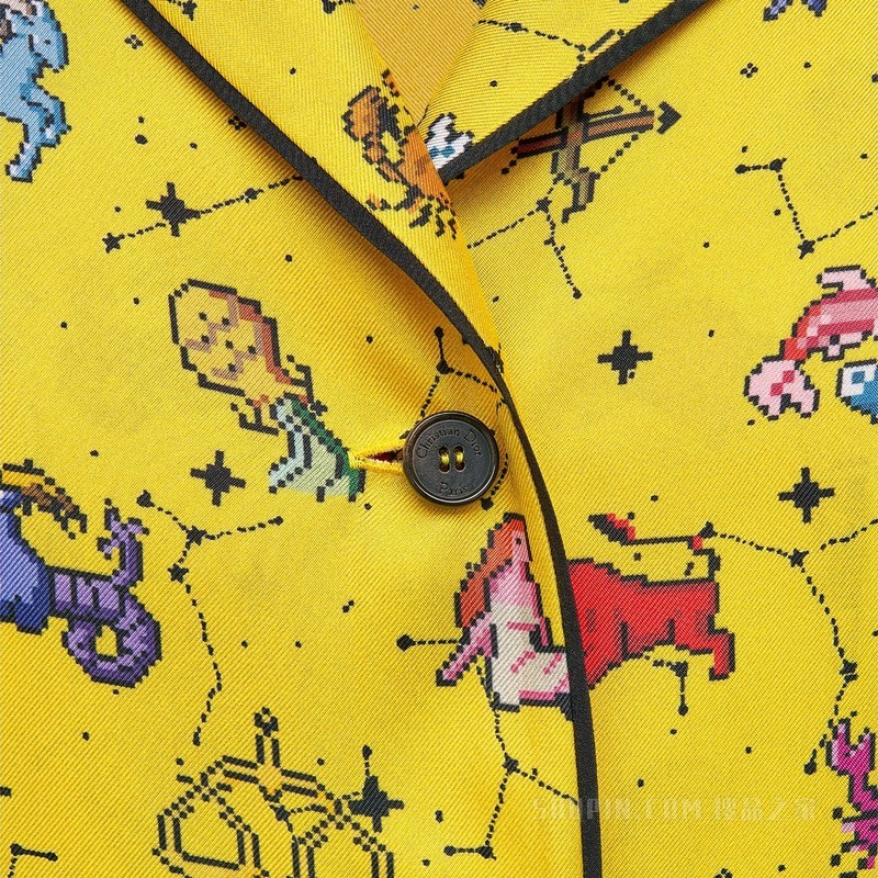 Dior Chez Moi 短袖衬衫 黄色桑蚕丝斜纹面料多色 Dior Pixel Zodiac 图案