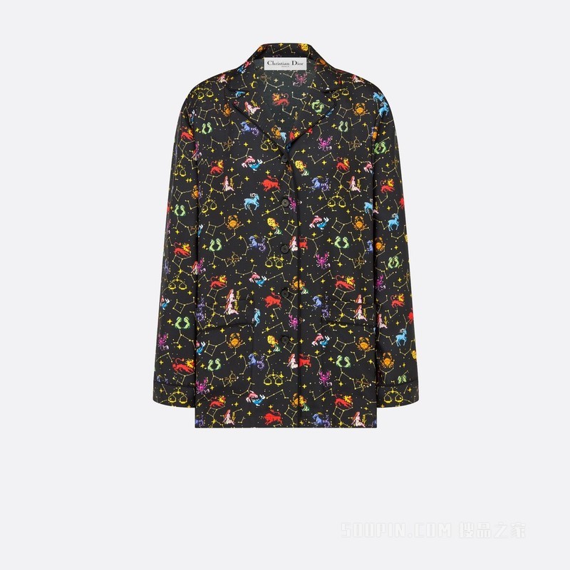 Dior Chez Moi 衬衫 黑色桑蚕丝斜纹面料多色 Dior Pixel Zodiac 图案