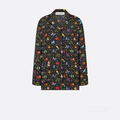 Dior Chez Moi 衬衫 黑色桑蚕丝斜纹面料多色 Dior Pixel Zodiac 图案