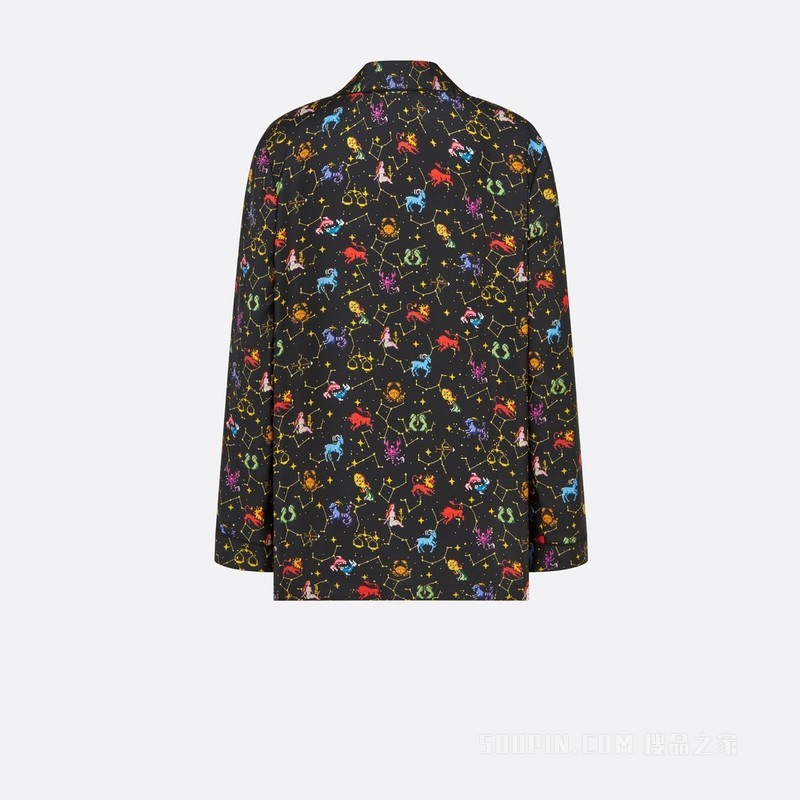 Dior Chez Moi 衬衫 黑色桑蚕丝斜纹面料多色 Dior Pixel Zodiac 图案