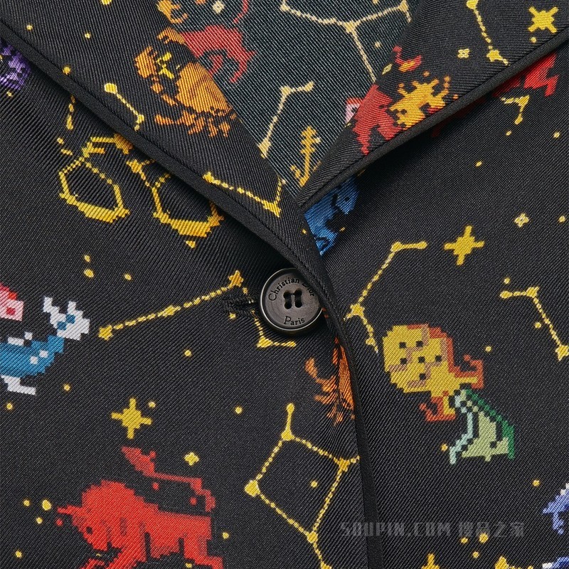 Dior Chez Moi 衬衫 黑色桑蚕丝斜纹面料多色 Dior Pixel Zodiac 图案