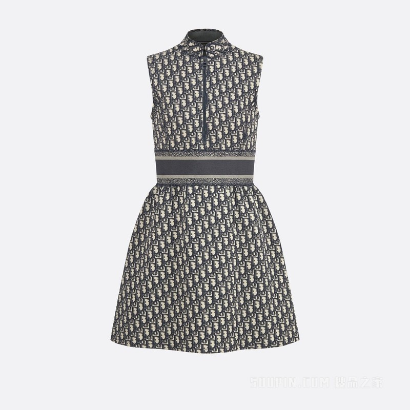 Dioriviera 短款连衣裙 蓝色平纹针织科技面料 Oblique 印花