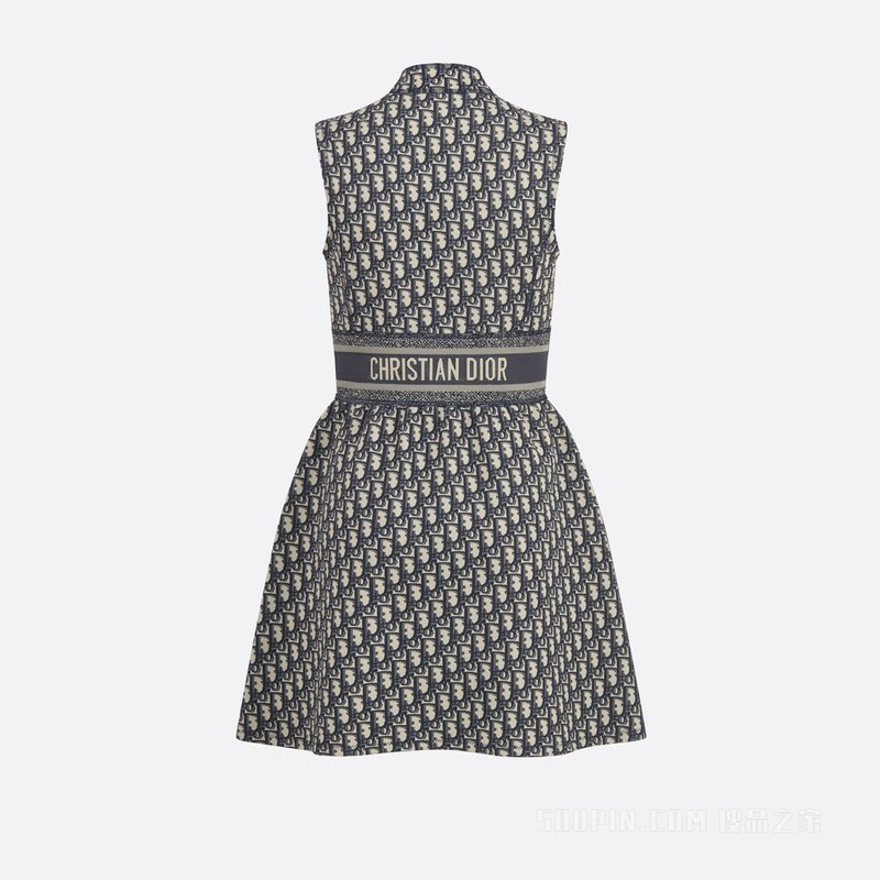 Dioriviera 短款连衣裙 蓝色平纹针织科技面料 Oblique 印花