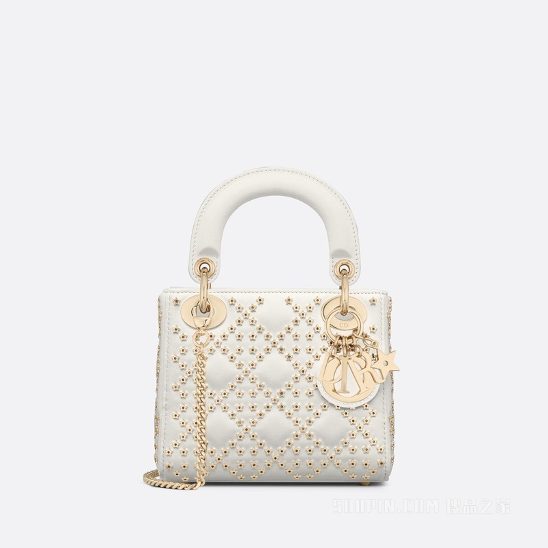 迷你 Lady Dior 手袋 奶白色羊皮革 Lucky Star 藤格纹图案