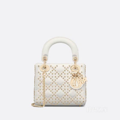 迷你 Lady Dior 手袋 奶白色羊皮革 Lucky Star 藤格纹图案