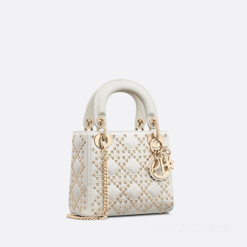 迷你 Lady Dior 手袋 奶白色羊皮革 Lucky Star 藤格纹图案