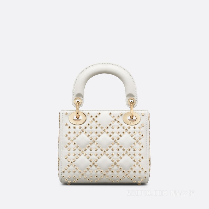 迷你 Lady Dior 手袋 奶白色羊皮革 Lucky Star 藤格纹图案