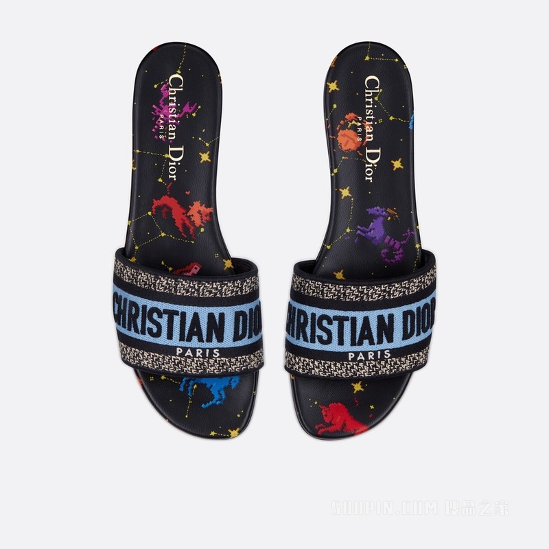 Dway 棉质凉拖 蓝色棉质刺绣面料多色 Dior Pixel Zodiac 图案