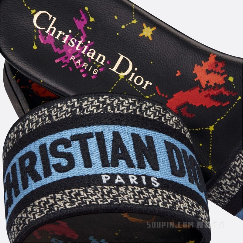 Dway 棉质凉拖 蓝色棉质刺绣面料多色 Dior Pixel Zodiac 图案