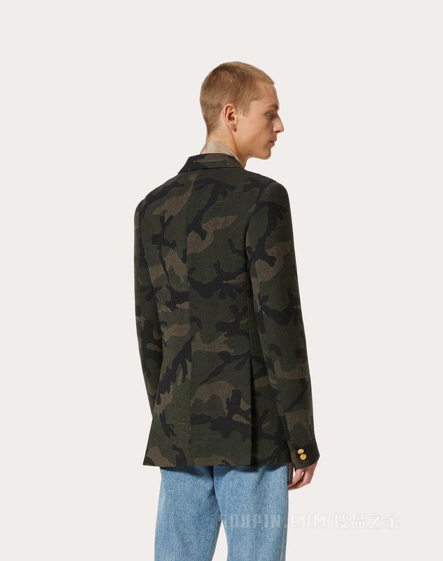 CAMOUFLAGE迷彩印花双排扣羊毛外套