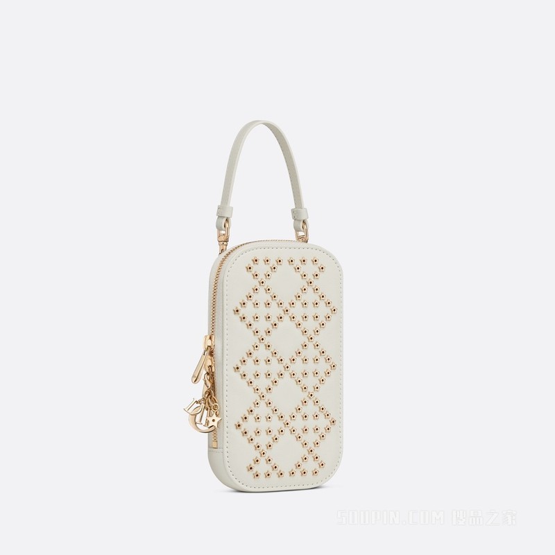Lady Dior 手机袋 奶白色羊皮革星星图案藤格纹