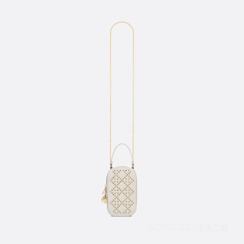 Lady Dior 手机袋 奶白色羊皮革星星图案藤格纹