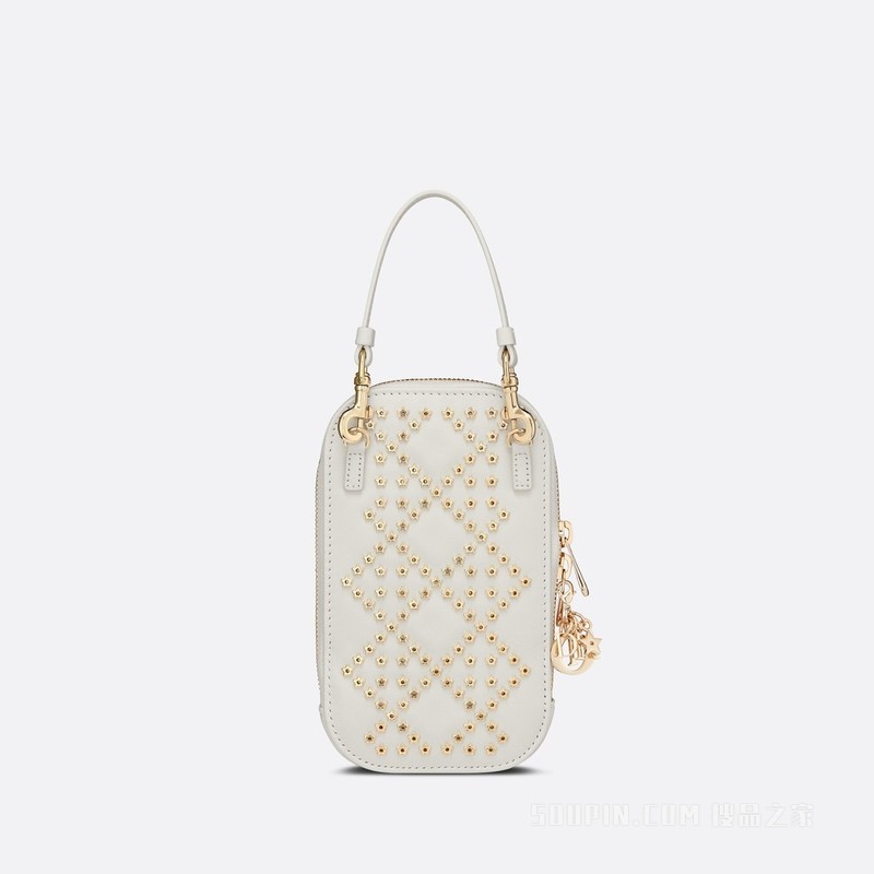 Lady Dior 手机袋 奶白色羊皮革星星图案藤格纹