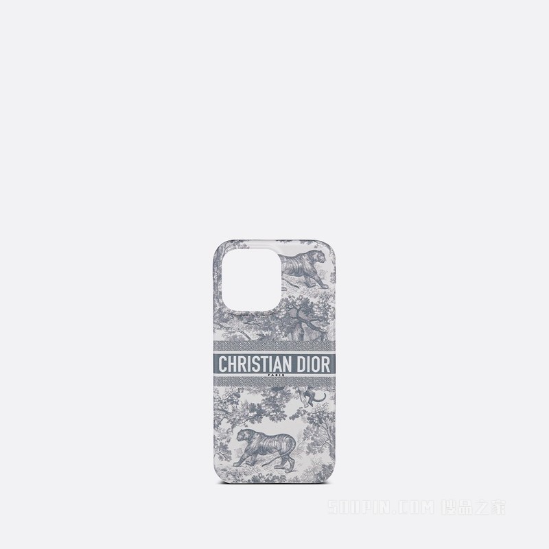 DiorTravel iPhone 13 Pro 手机壳 灰色光滑牛皮革茹伊印花